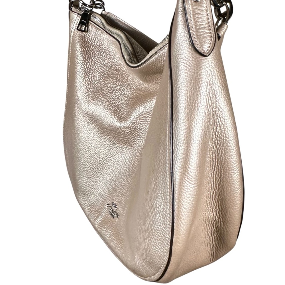 COACH Elle Pebbled Leather Hobo Bag in metallic rose gold - Picture 11 of 16